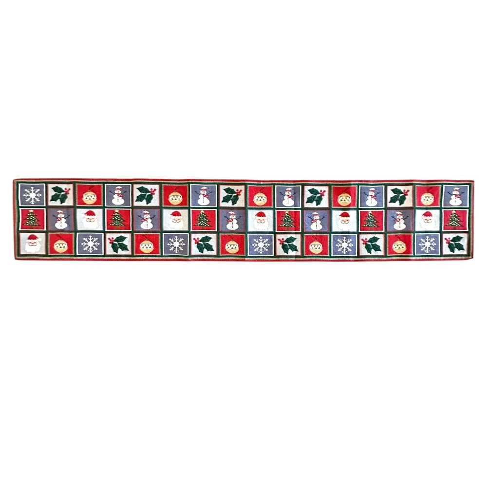 Christmas Tapestry Table Runner 72x13 Cotton Snowman Santa Holly by Holiday Home